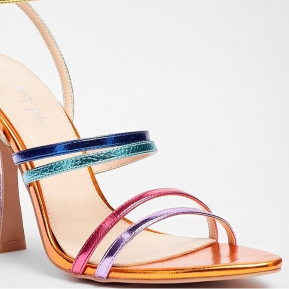 Womens Faux Leather Strappy Metallic Heeled Sandals